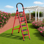 GROVIA 5/6 Aluminum Ladder, Pedals Extra-Wide Step Alloy Lightweight - Red