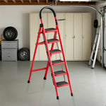 GROVIA 5/6 Aluminum Ladder, Pedals Extra-Wide Step Alloy Lightweight - Red