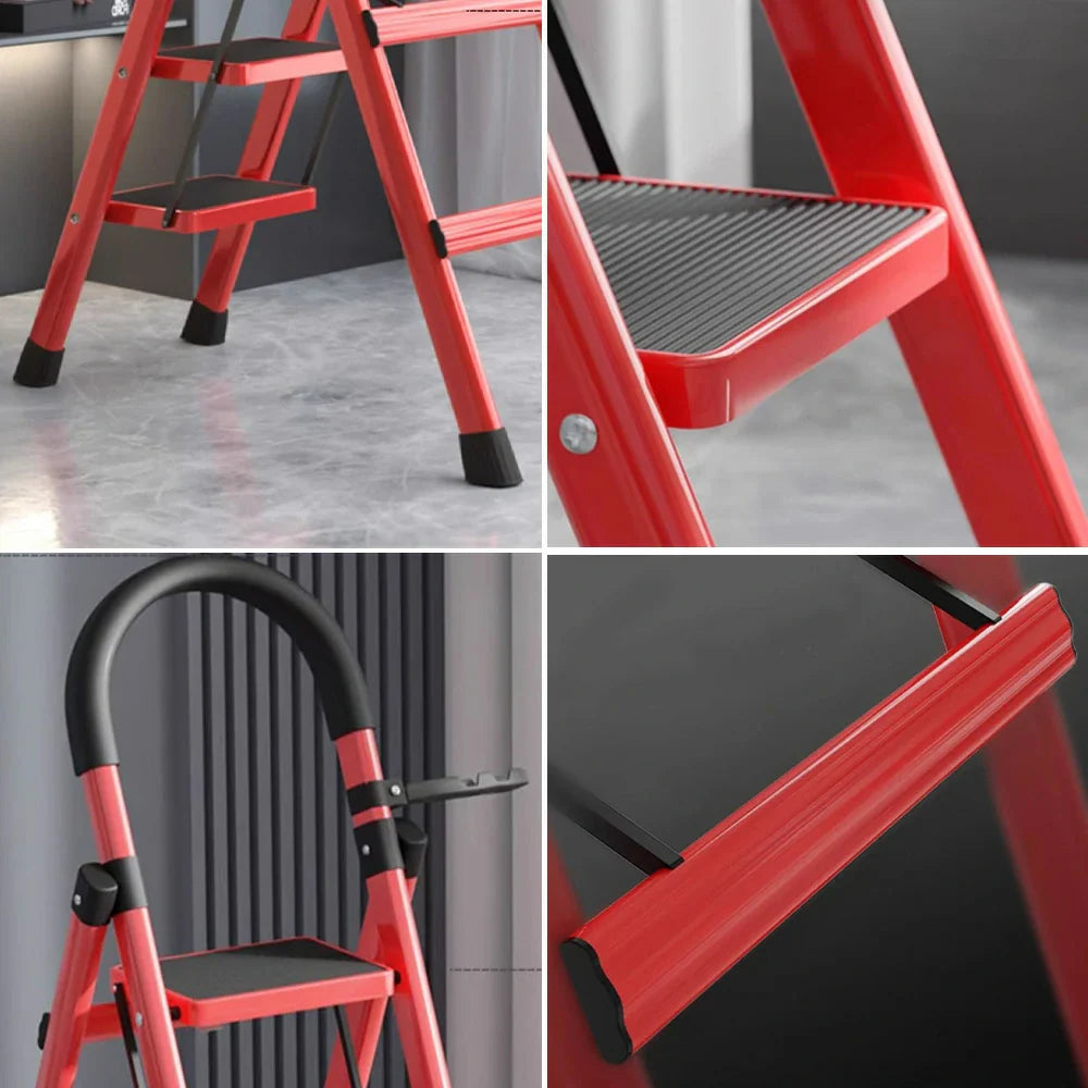 GROVIA 5/6 Aluminum Ladder, Pedals Extra-Wide Step Alloy Lightweight - Red