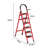 GROVIA 5/6 Aluminum Ladder, Pedals Extra-Wide Step Alloy Lightweight - Red