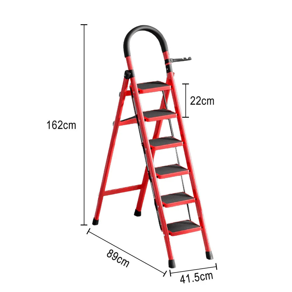 GROVIA 5/6 Aluminum Ladder, Pedals Extra-Wide Step Alloy Lightweight - Red