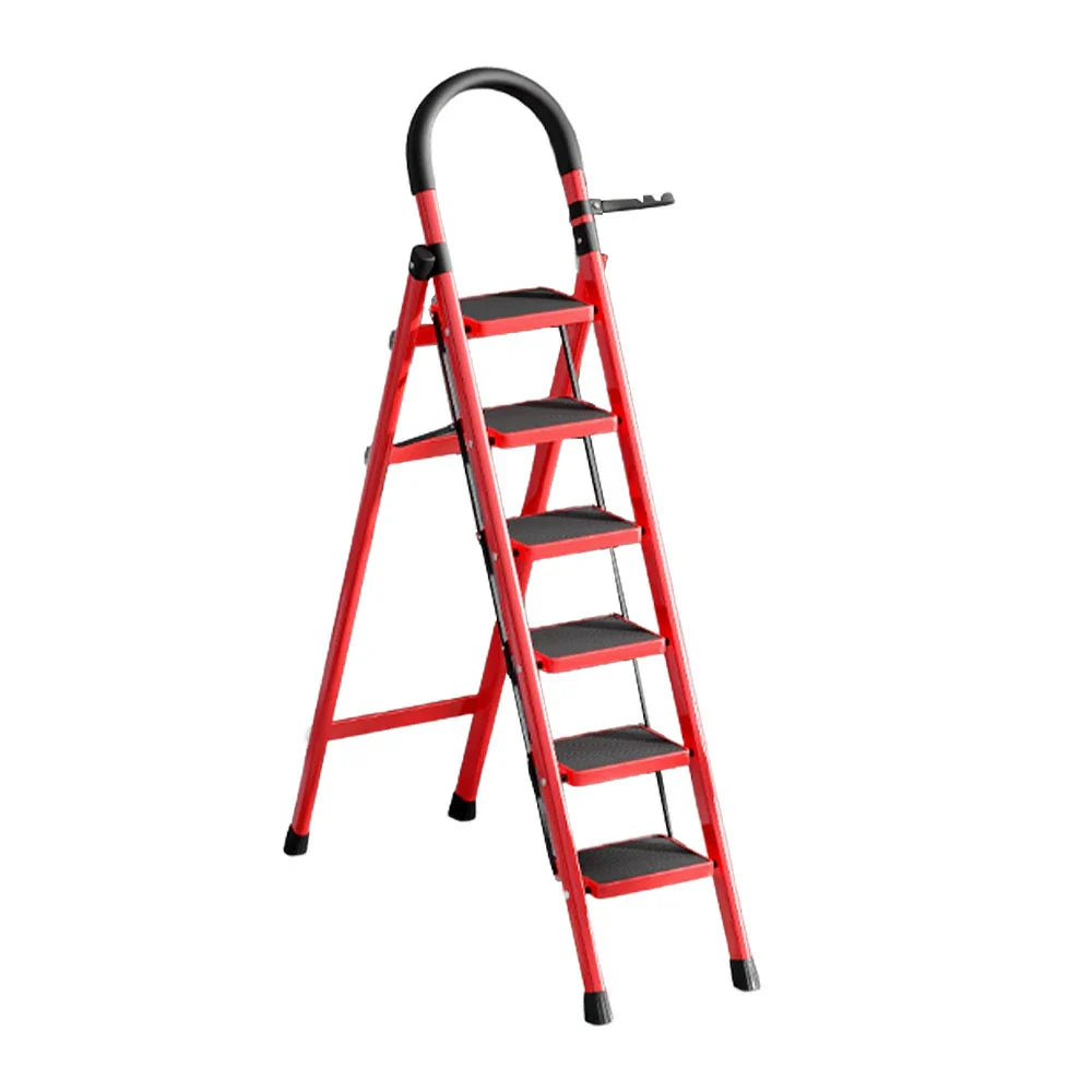 GROVIA 5/6 Aluminum Ladder, Pedals Extra-Wide Step Alloy Lightweight - Red