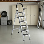 GROVIA 5/6 - Step Alloy Ladder, Pedals Lightweight Aluminum Extra-Wide White