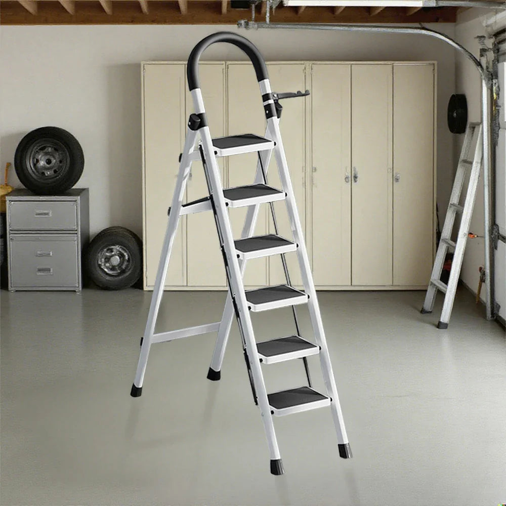 GROVIA 5/6 - Step Alloy Ladder, Pedals Lightweight Aluminum Extra-Wide White