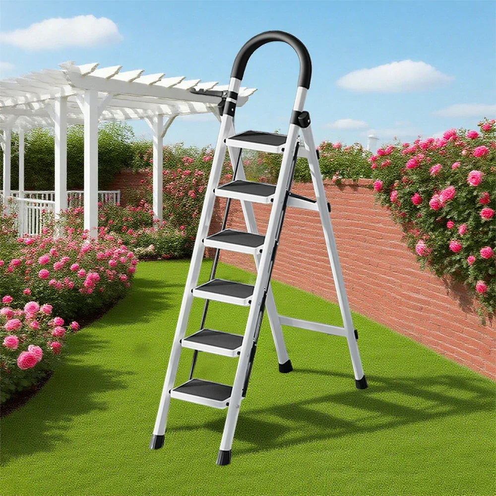 GROVIA 5/6 - Step Alloy Ladder, Pedals Lightweight Aluminum Extra-Wide White