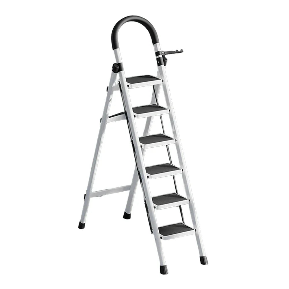 GROVIA 5/6 - Step Alloy Ladder, Pedals Lightweight Aluminum Extra-Wide White