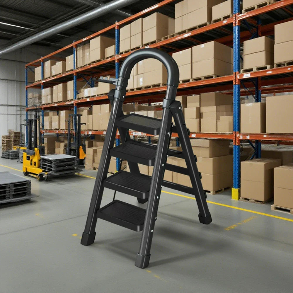 GROVIA 4/5/6 27cm Tray, Folding Anti-Slip Pedals, Design Tool - Carbon Step Feet, Heavy-Duty Extra-Wide Ladder, Alloy Steel Black