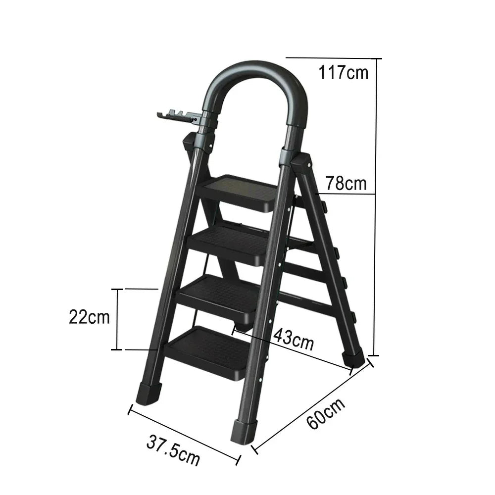 GROVIA 4/5/6 27cm Tray, Folding Anti-Slip Pedals, Design Tool - Carbon Step Feet, Heavy-Duty Extra-Wide Ladder, Alloy Steel Black