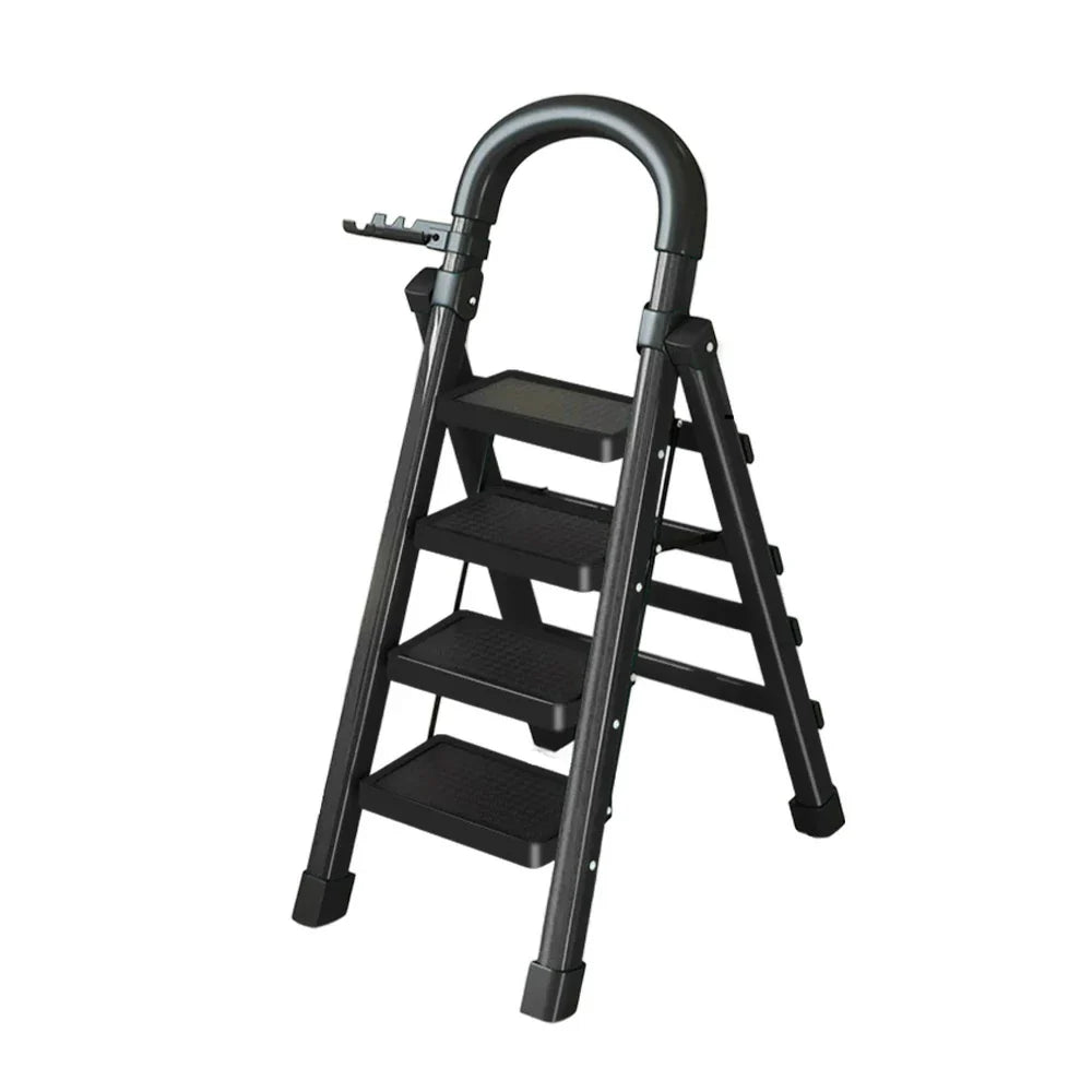 GROVIA 4/5/6 27cm Tray, Folding Anti-Slip Pedals, Design Tool - Carbon Step Feet, Heavy-Duty Extra-Wide Ladder, Alloy Steel Black
