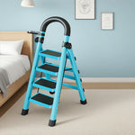 GROVIA 4/5/6 Heavy-Duty 27cm Ladder, Anti-Slip Tray, Pedals, Steel Tool - Step Folding Extra-Wide Alloy Design Carbon Feet, Blue