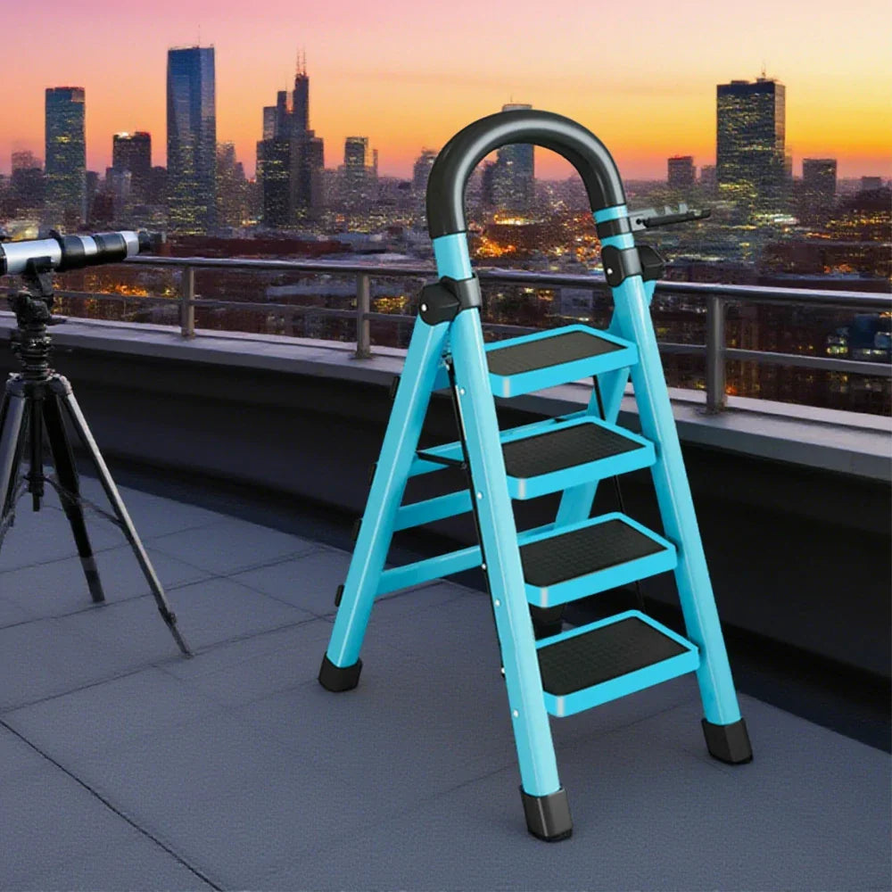 GROVIA 4/5/6 Heavy-Duty 27cm Ladder, Anti-Slip Tray, Pedals, Steel Tool - Step Folding Extra-Wide Alloy Design Carbon Feet, Blue