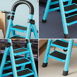 GROVIA 4/5/6 Heavy-Duty 27cm Ladder, Anti-Slip Tray, Pedals, Steel Tool - Step Folding Extra-Wide Alloy Design Carbon Feet, Blue