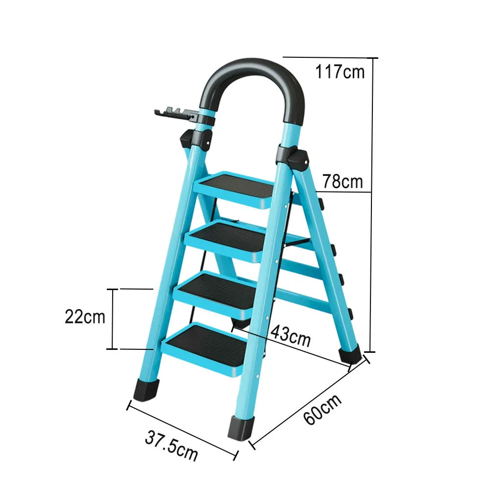 GROVIA 4/5/6 Heavy-Duty 27cm Ladder, Anti-Slip Tray, Pedals, Steel Tool - Step Folding Extra-Wide Alloy Design Carbon Feet, Blue