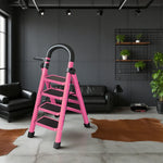 GROVIA 4/5/6 - Design 27cm Steel Anti-Slip Ladder, Tool Heavy-Duty Carbon Pedals, Extra-Wide Step Alloy Feet, Folding Tray, Pink