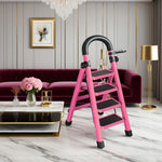 GROVIA 4/5/6 - Design 27cm Steel Anti-Slip Ladder, Tool Heavy-Duty Carbon Pedals, Extra-Wide Step Alloy Feet, Folding Tray, Pink