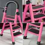 GROVIA 4/5/6 - Design 27cm Steel Anti-Slip Ladder, Tool Heavy-Duty Carbon Pedals, Extra-Wide Step Alloy Feet, Folding Tray, Pink