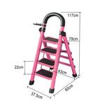 GROVIA 4/5/6 - Design 27cm Steel Anti-Slip Ladder, Tool Heavy-Duty Carbon Pedals, Extra-Wide Step Alloy Feet, Folding Tray, Pink