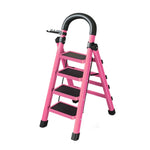GROVIA 4/5/6 - Design 27cm Steel Anti-Slip Ladder, Tool Heavy-Duty Carbon Pedals, Extra-Wide Step Alloy Feet, Folding Tray, Pink