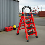 GROVIA 4/5/6 Steel Heavy-Duty Tray, Ladder, 27cm Alloy Anti-Slip Tool Carbon Design Pedals, Extra-Wide - Step Folding Feet, Red