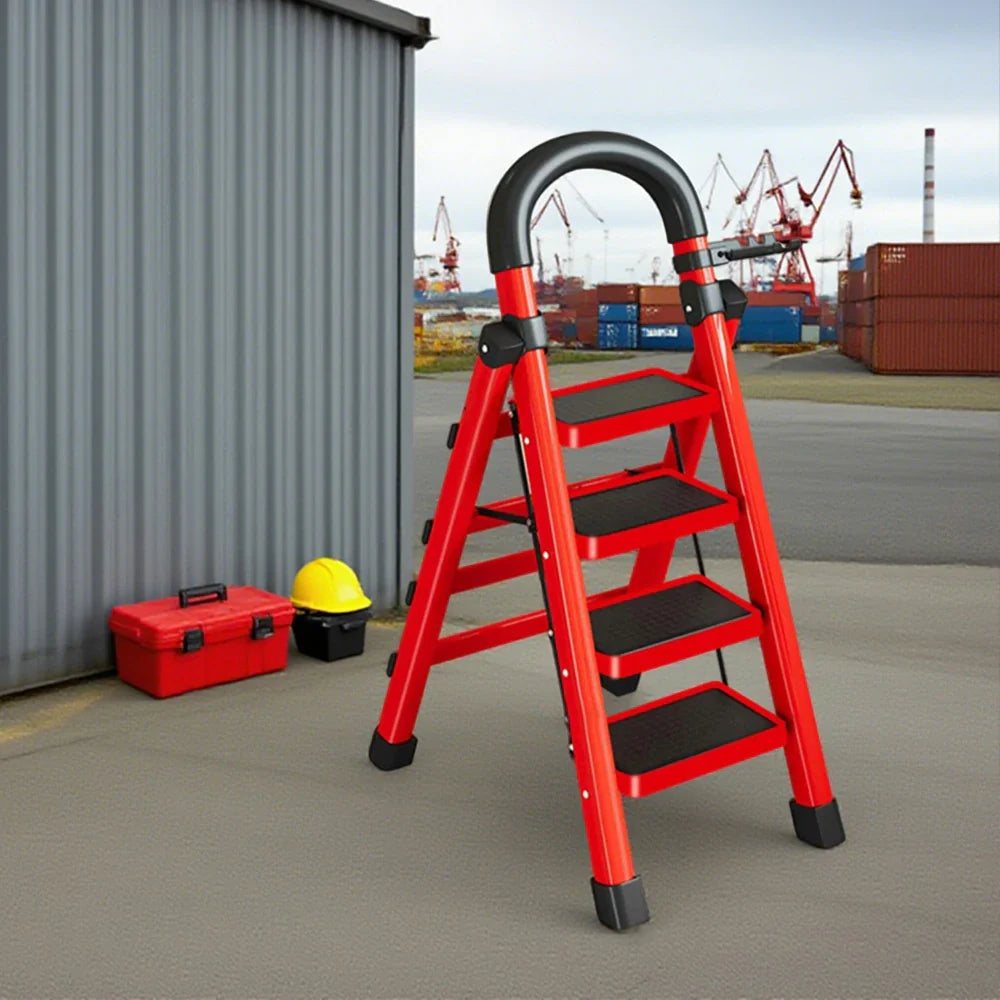 GROVIA 4/5/6 Steel Heavy-Duty Tray, Ladder, 27cm Alloy Anti-Slip Tool Carbon Design Pedals, Extra-Wide - Step Folding Feet, Red