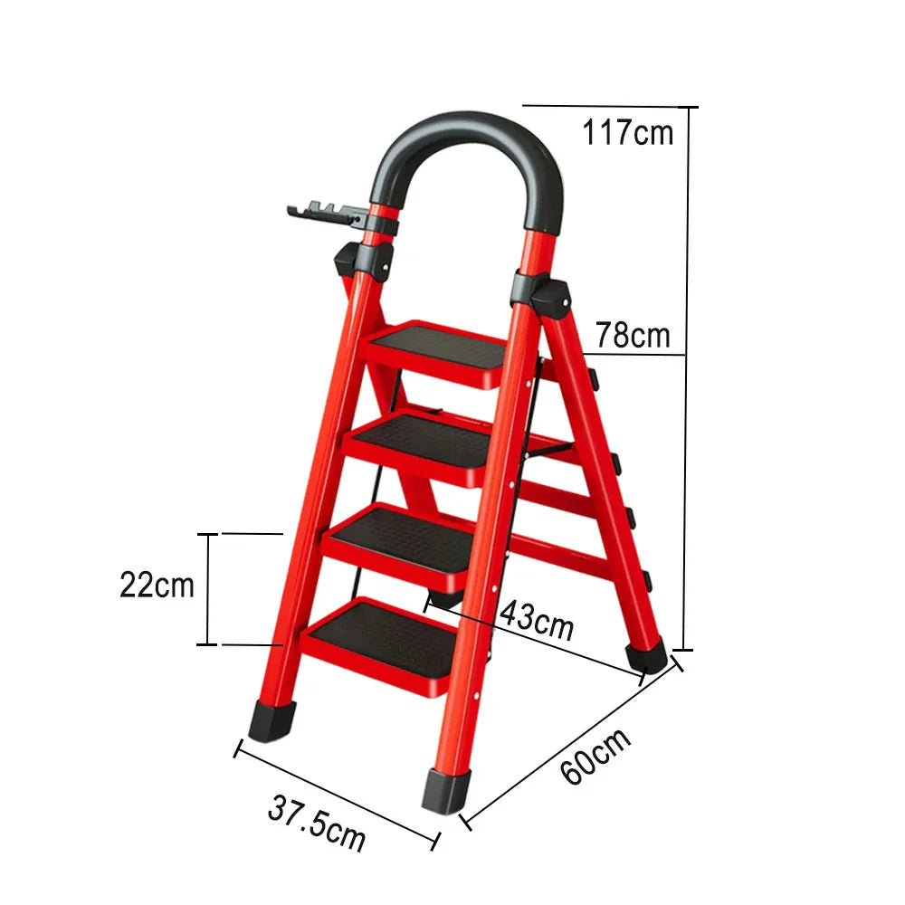 GROVIA 4/5/6 Steel Heavy-Duty Tray, Ladder, 27cm Alloy Anti-Slip Tool Carbon Design Pedals, Extra-Wide - Step Folding Feet, Red