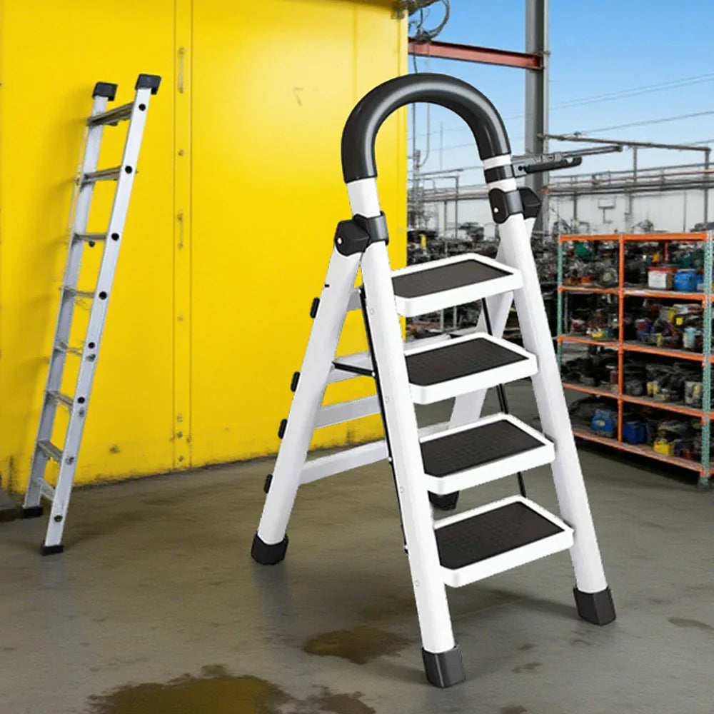 GROVIA 4/5/6 Anti-Slip Steel Tray, Design Feet, Ladder, Step Carbon Extra-Wide Folding Alloy - Heavy-Duty Pedals, 27cm Tool White