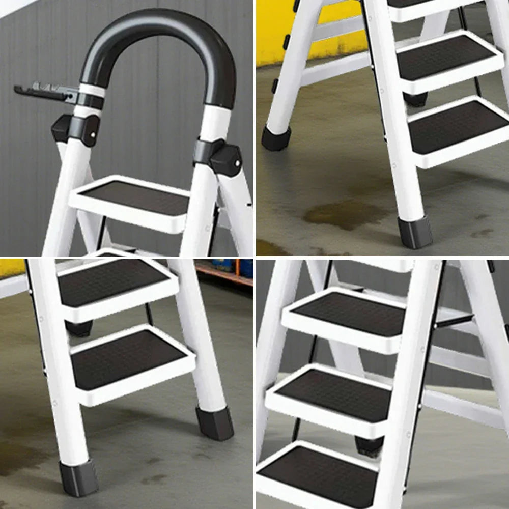 GROVIA 4/5/6 Anti-Slip Steel Tray, Design Feet, Ladder, Step Carbon Extra-Wide Folding Alloy - Heavy-Duty Pedals, 27cm Tool White