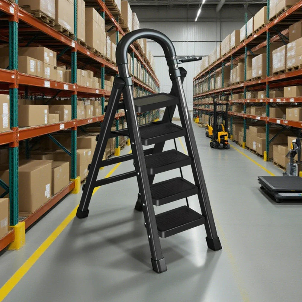GROVIA 4/5/6 27cm Tray, Folding Anti-Slip Pedals, Design Tool - Carbon Step Feet, Heavy-Duty Extra-Wide Ladder, Alloy Steel Black