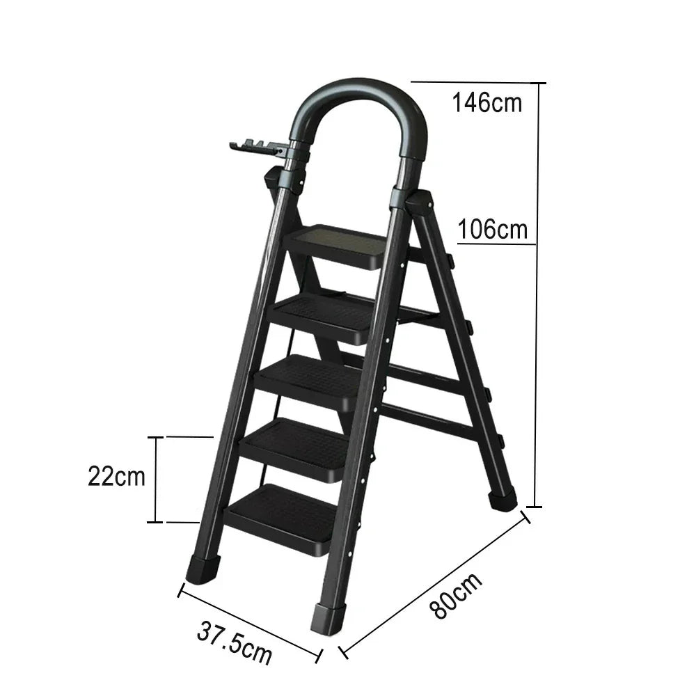 GROVIA 4/5/6 27cm Tray, Folding Anti-Slip Pedals, Design Tool - Carbon Step Feet, Heavy-Duty Extra-Wide Ladder, Alloy Steel Black