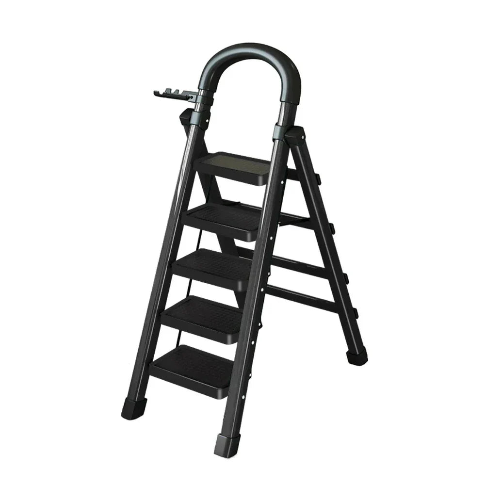 GROVIA 4/5/6 27cm Tray, Folding Anti-Slip Pedals, Design Tool - Carbon Step Feet, Heavy-Duty Extra-Wide Ladder, Alloy Steel Black