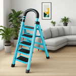 GROVIA 4/5/6 Heavy-Duty 27cm Ladder, Anti-Slip Tray, Pedals, Steel Tool - Step Folding Extra-Wide Alloy Design Carbon Feet, Blue
