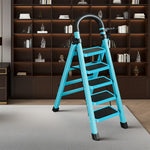 GROVIA 4/5/6 Heavy-Duty 27cm Ladder, Anti-Slip Tray, Pedals, Steel Tool - Step Folding Extra-Wide Alloy Design Carbon Feet, Blue