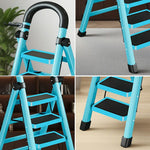 GROVIA 4/5/6 Heavy-Duty 27cm Ladder, Anti-Slip Tray, Pedals, Steel Tool - Step Folding Extra-Wide Alloy Design Carbon Feet, Blue
