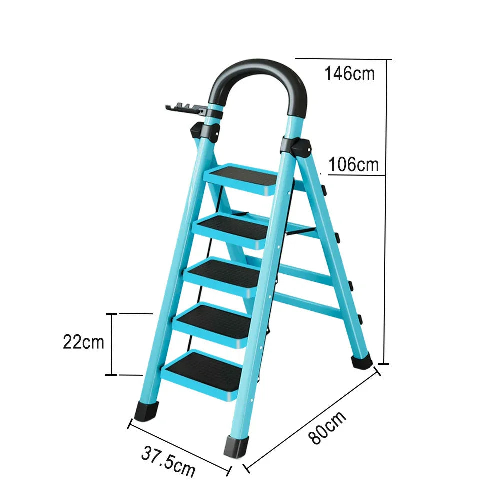GROVIA 4/5/6 Heavy-Duty 27cm Ladder, Anti-Slip Tray, Pedals, Steel Tool - Step Folding Extra-Wide Alloy Design Carbon Feet, Blue