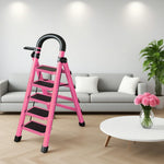GROVIA 4/5/6 - Design 27cm Steel Anti-Slip Ladder, Tool Heavy-Duty Carbon Pedals, Extra-Wide Step Alloy Feet, Folding Tray, Pink