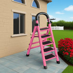 GROVIA 4/5/6 - Design 27cm Steel Anti-Slip Ladder, Tool Heavy-Duty Carbon Pedals, Extra-Wide Step Alloy Feet, Folding Tray, Pink
