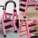 GROVIA 4/5/6 - Design 27cm Steel Anti-Slip Ladder, Tool Heavy-Duty Carbon Pedals, Extra-Wide Step Alloy Feet, Folding Tray, Pink