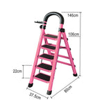GROVIA 4/5/6 - Design 27cm Steel Anti-Slip Ladder, Tool Heavy-Duty Carbon Pedals, Extra-Wide Step Alloy Feet, Folding Tray, Pink