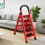 GROVIA 4/5/6 Steel Heavy-Duty Tray, Ladder, 27cm Alloy Anti-Slip Tool Carbon Design Pedals, Extra-Wide - Step Folding Feet, Red