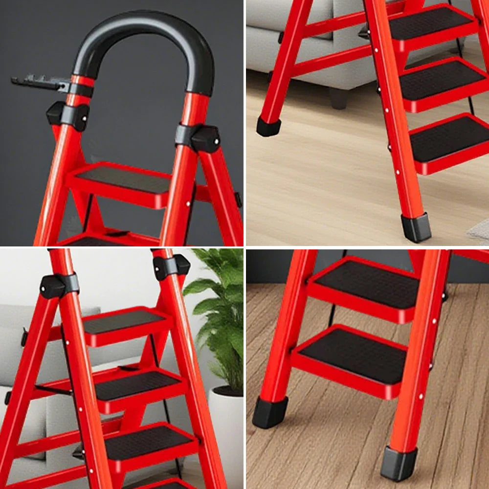 GROVIA 4/5/6 Steel Heavy-Duty Tray, Ladder, 27cm Alloy Anti-Slip Tool Carbon Design Pedals, Extra-Wide - Step Folding Feet, Red