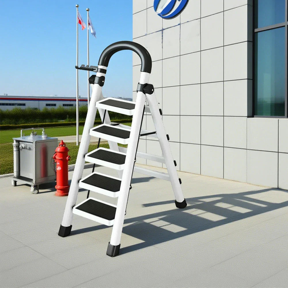GROVIA 4/5/6 Anti-Slip Steel Tray, Design Feet, Ladder, Step Carbon Extra-Wide Folding Alloy - Heavy-Duty Pedals, 27cm Tool White