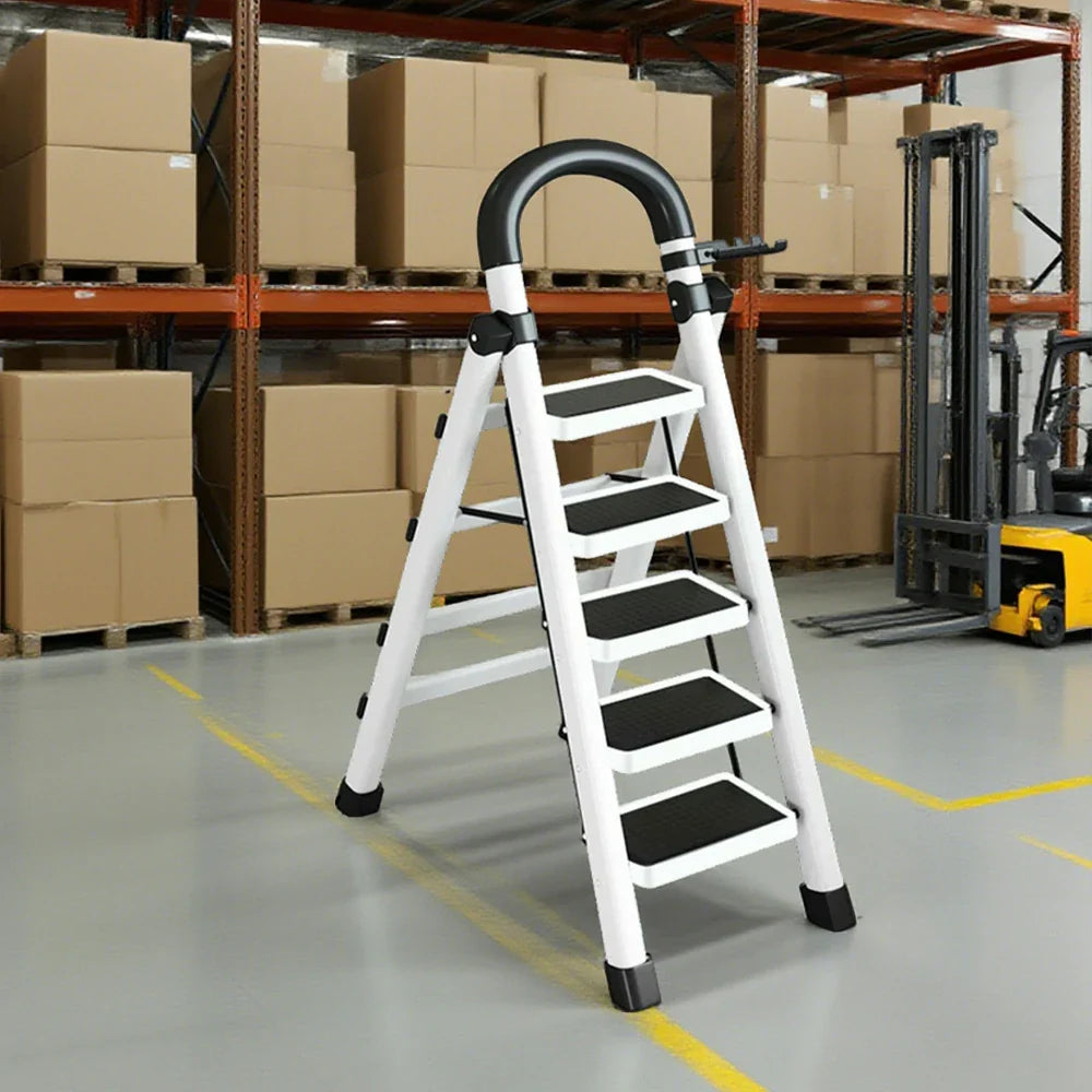 GROVIA 4/5/6 Anti-Slip Steel Tray, Design Feet, Ladder, Step Carbon Extra-Wide Folding Alloy - Heavy-Duty Pedals, 27cm Tool White