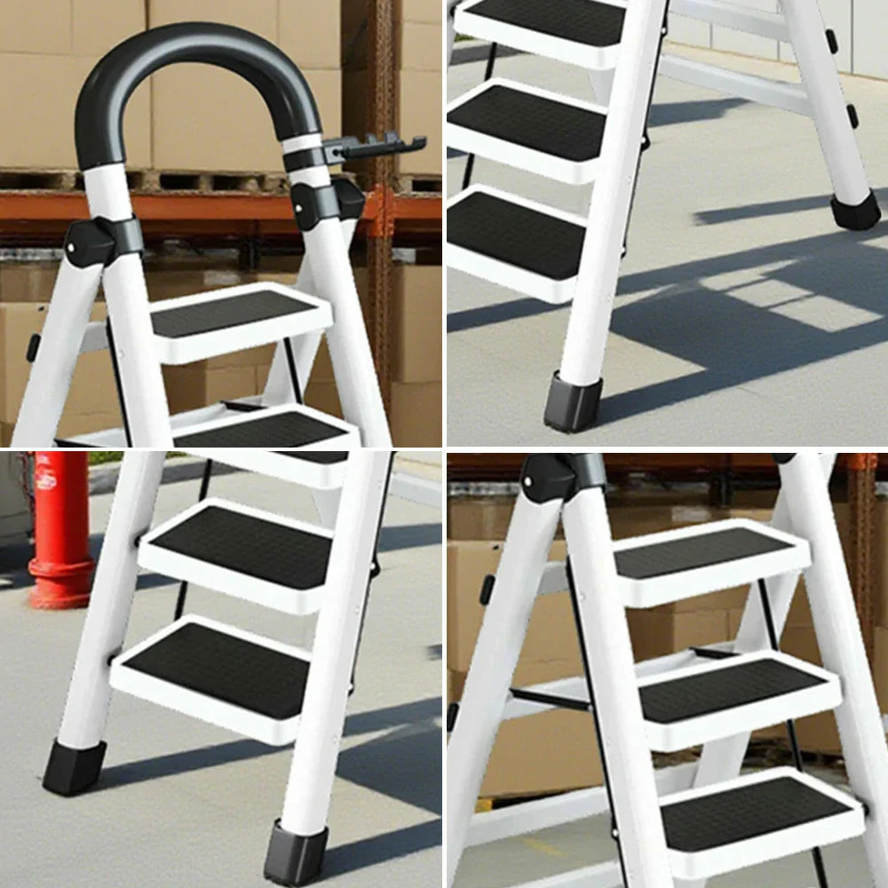 GROVIA 4/5/6 Anti-Slip Steel Tray, Design Feet, Ladder, Step Carbon Extra-Wide Folding Alloy - Heavy-Duty Pedals, 27cm Tool White