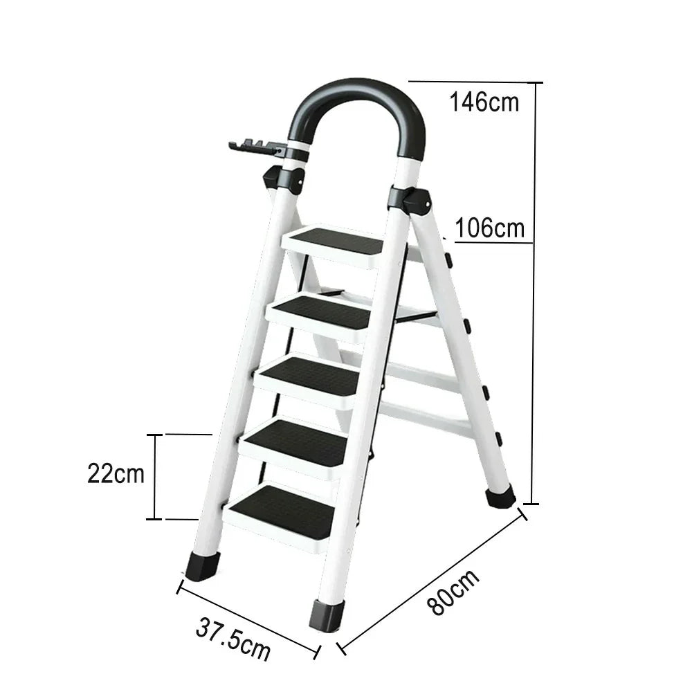 GROVIA 4/5/6 Anti-Slip Steel Tray, Design Feet, Ladder, Step Carbon Extra-Wide Folding Alloy - Heavy-Duty Pedals, 27cm Tool White