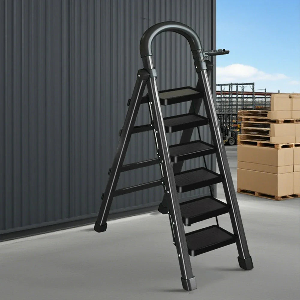 GROVIA 4/5/6 27cm Tray, Folding Anti-Slip Pedals, Design Tool - Carbon Step Feet, Heavy-Duty Extra-Wide Ladder, Alloy Steel Black