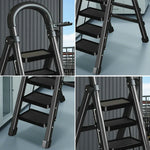 GROVIA 4/5/6 27cm Tray, Folding Anti-Slip Pedals, Design Tool - Carbon Step Feet, Heavy-Duty Extra-Wide Ladder, Alloy Steel Black