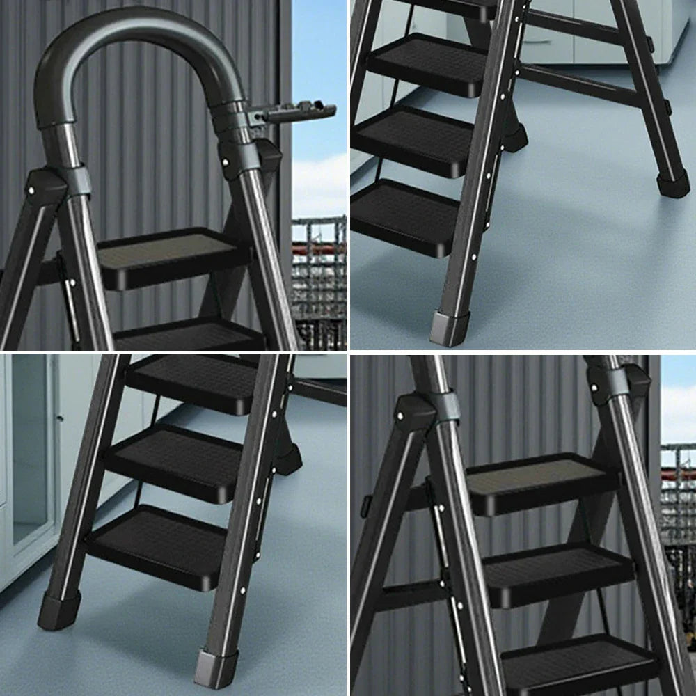 GROVIA 4/5/6 27cm Tray, Folding Anti-Slip Pedals, Design Tool - Carbon Step Feet, Heavy-Duty Extra-Wide Ladder, Alloy Steel Black