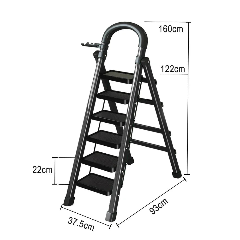 GROVIA 4/5/6 27cm Tray, Folding Anti-Slip Pedals, Design Tool - Carbon Step Feet, Heavy-Duty Extra-Wide Ladder, Alloy Steel Black