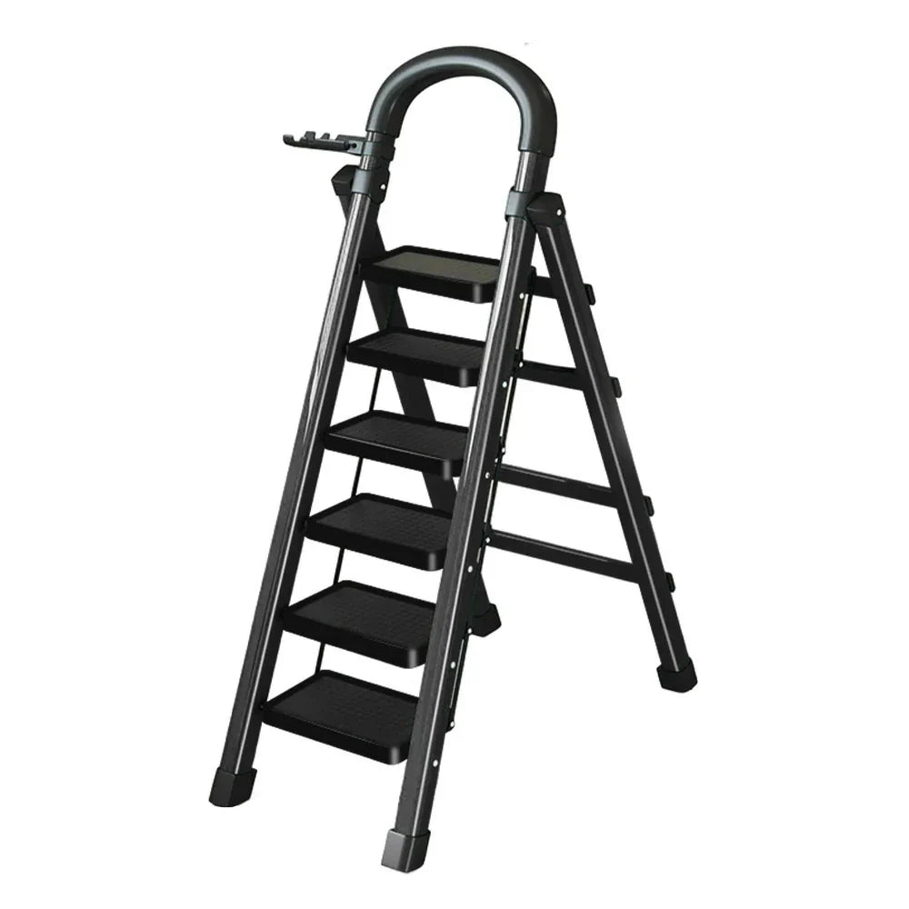 GROVIA 4/5/6 27cm Tray, Folding Anti-Slip Pedals, Design Tool - Carbon Step Feet, Heavy-Duty Extra-Wide Ladder, Alloy Steel Black