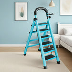 GROVIA 4/5/6 Heavy-Duty 27cm Ladder, Anti-Slip Tray, Pedals, Steel Tool - Step Folding Extra-Wide Alloy Design Carbon Feet, Blue